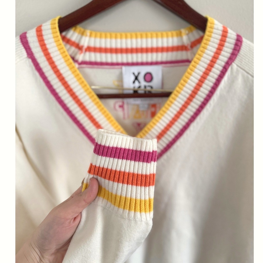 XOKR Kerri Rosenthal Women's "Get Happy" V-Neck Striped Sweater Size Large NWT - Picture 5 of 10